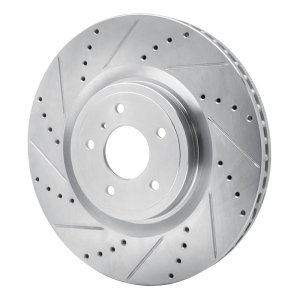 Infiniti Q50 Brake Rotor (1) - Front Left - R1 Concepts - Drilled & Slotted - Silver - `08-`25